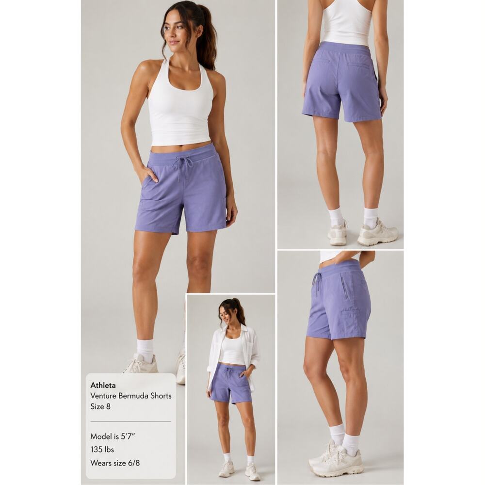 Athleta Venture Bermuda Shorts Womens 8 Lavender Purple Drawstring Hiking Golf